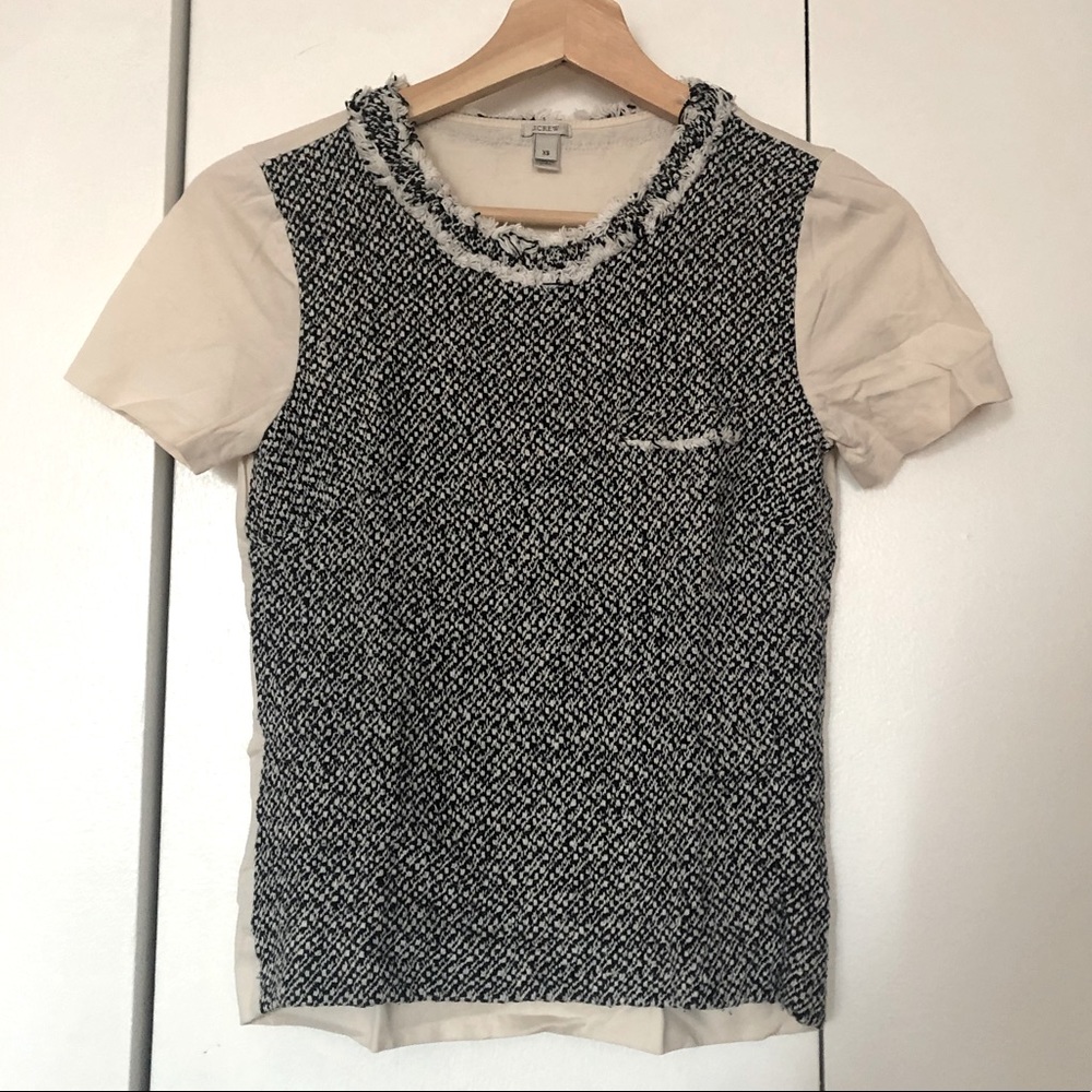 J. Crew Black and Cream Short Sleeve Top